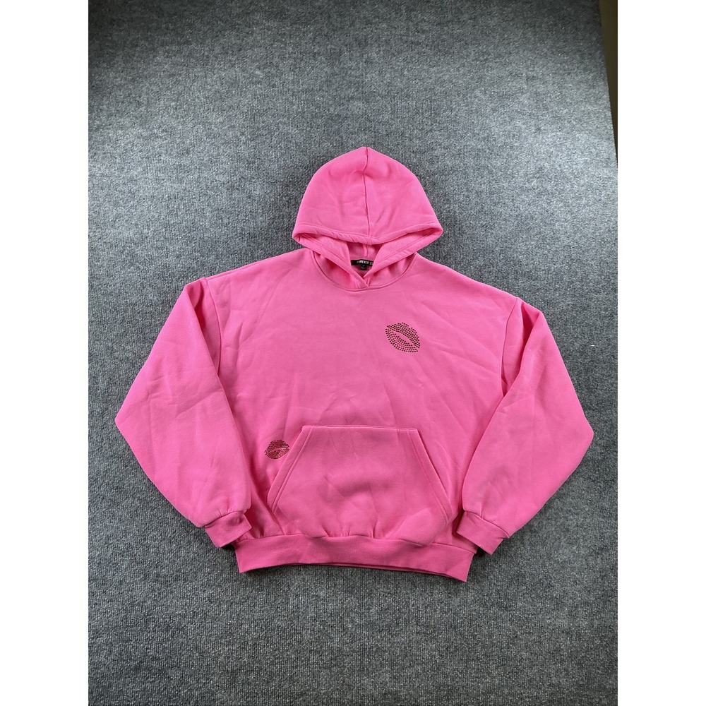 Forever 21 Pink Dramatic Rhinestone Lip Graphic Hoodie Sweatshirt Small 80697J